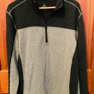 Prana size Large 1/4-Zip Men's sweater washable wool blend knit, gray & black
